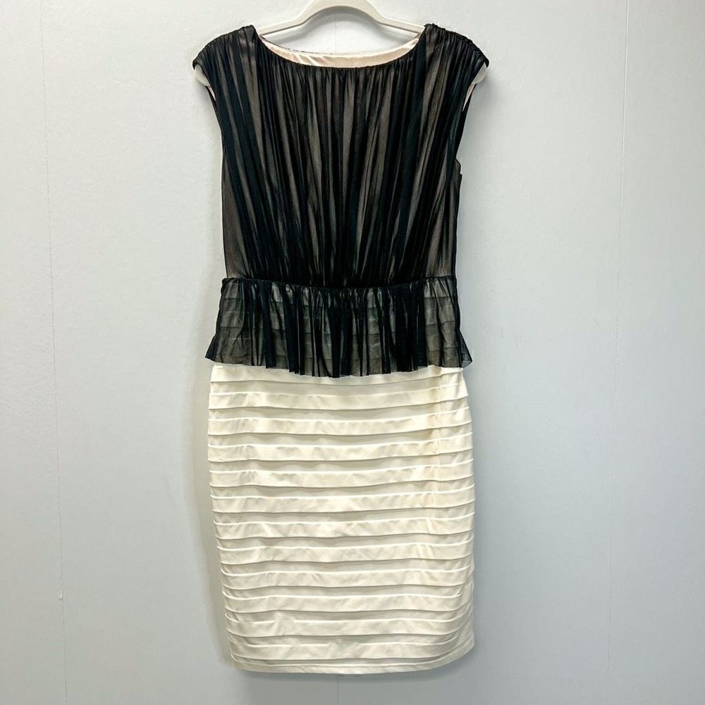 Jax Black White Sleeveless Sheath Dress Chiffon Bandage Fitted Size 10